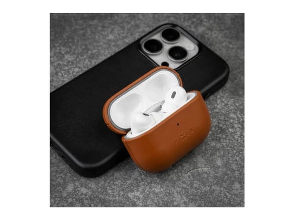 FIXED PodsLeather - Skydd laddningsfodral för trådlösa öronsnäckor - MagSafe-kompatibilitet - genuint läder - brun - för Apple AirPods Pro (2a genera