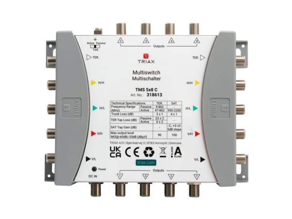 Triax TMS 5×8 C, 5 innganger, 8 utganger, 950 - 2200 MHz, 5 - 862 MHz, 1.0, 2.0, RED