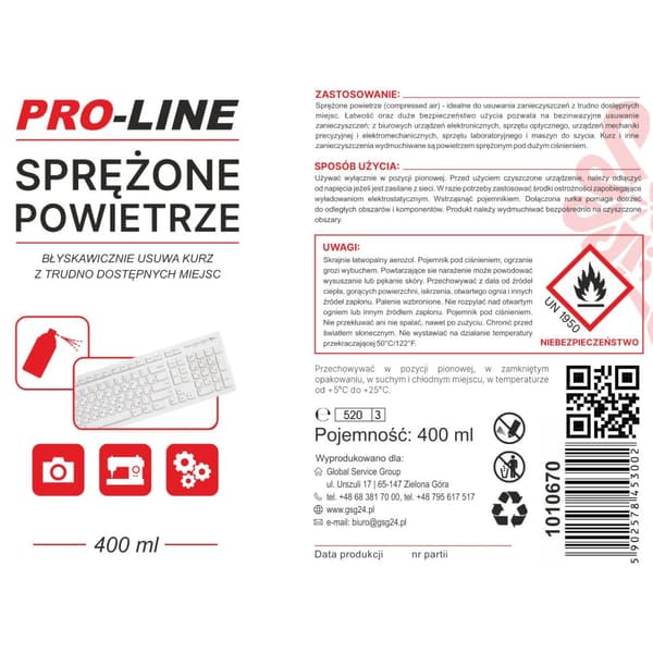 Trykluft til rensning af elektronikken i symaskiner PRO-LINE spray 400ml