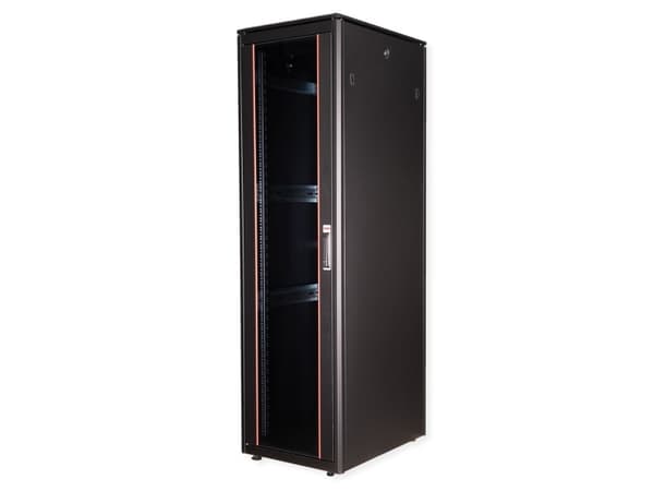 ROLINE 19-inch Network Cabinet Pro 42 U, 600x800 WxD Glass door black, Freestanding rack, 42U, 600 kg, Rack rails, Adjustable feet, 83.7 kg