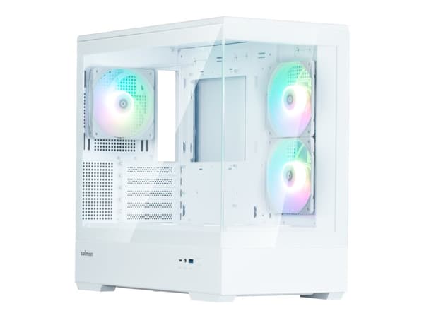 Zalman P30 V2 - MT - micro ATX - genomskinlig sidopanel (härdat glas) - ingen strömförsörjning (ATX) - vit - USB/ljud