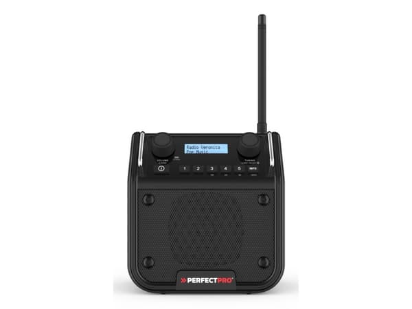 PerfectPro DPR2-18V DAB+, FM työmaaradio roiskevedenpitävä, pölytiivis, iskunkestävä Musta