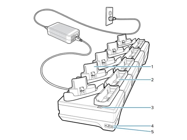 Zebra - Håndholdt ladeholder - 5-spors - Ethernet - utgangskontakter: 5 - for Zebra WT6400