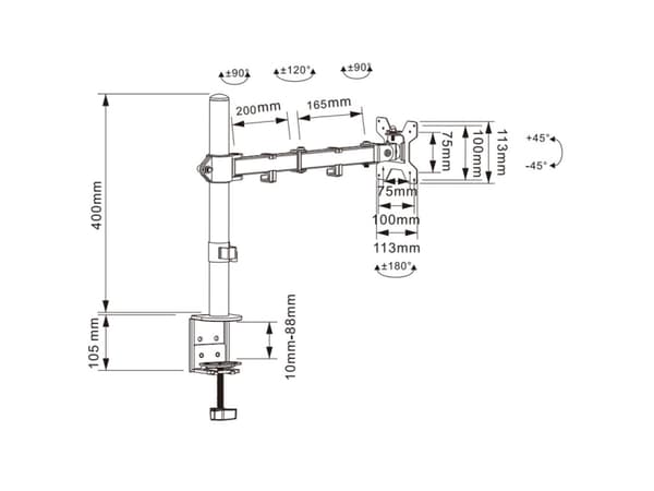 Techly ICA-LCD 503BK2, Klemmer, 8 kg, 33 cm (13"), 68,6 cm (27"), 100 x 100 mm, Sort