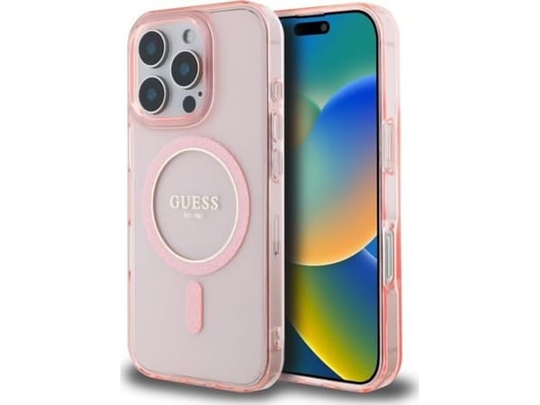 Guess GUHMP16XHFGEREP iPhone 16 Pro Max 6.9" pink hardcase IML Glitter Circle MagSafe