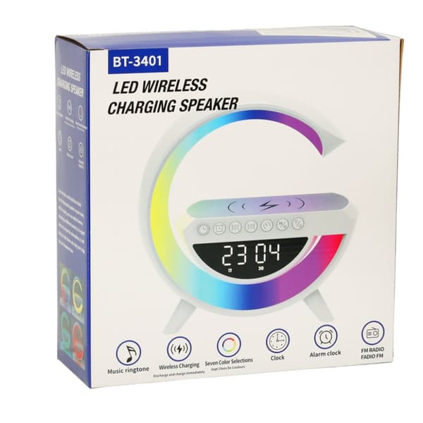 RGB LED lampe, induktionsoplader, radio, vækkeur