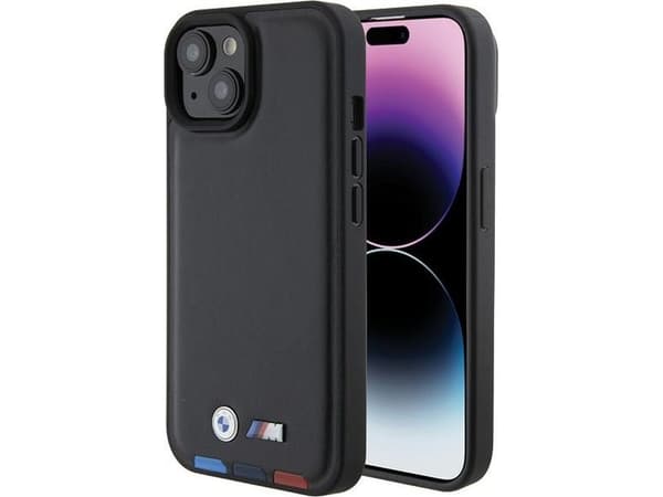 Apple iPhone 15 BMW odinis dėklas Stamp Tricolor (BMHCP15S22PTDK) juodos spalvos