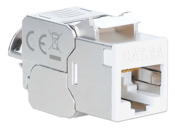 Intellinet 791304, Flat, Rustfritt stål, Hvit, RJ-45, Hunkjønn, 10GBase-T, Gull