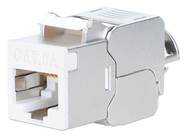Intellinet 791304, Flat, Rustfritt stål, Hvit, RJ-45, Hunkjønn, 10GBase-T, Gull