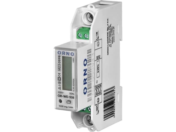 Orno 1-vaiheinen sähkömittari 100A, monitariffi, RS-485 portti, MID, 1 moduuli, DIN TH-35mm, PV