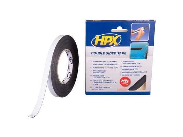 HPX kaksipuolinen teippi musta, 12mm x 10m