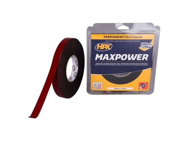 HPX max power monteringstape sort, 19mm x 16,5m