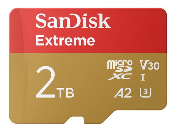 SanDisk Extreme - Flashminnekort (microSDHC til SD-adapter inkludert) - 2 TB - A2 / Video Class V30 / UHS-I U3 - microSDXC UHS-I