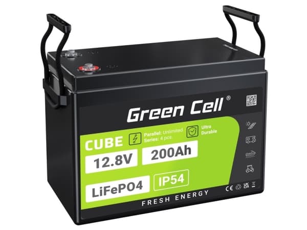 Green Cell CUBE LiFePO4 200Ah 12.8V 2560Wh litiumrauta-fosfaattiakku matkailuautoon, aurinkopaneeleihin, ruokarekkaan