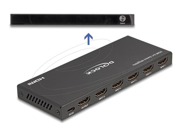 Delock - Video/audio switch - 1 x HDMI output, 8K 60 Hz - 5 x HDMI - stasjonær