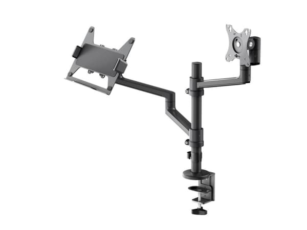 Deluxe skærmbeslag med laptop-arm, sort