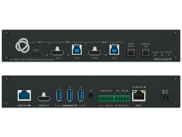 Kramer Electronics SWT3-31-HU-TR, HDMI/MiniDP/VGA/USB-C, 2.0b, USB Type-A/USB Type-C, Aluminium, Sort, 60 Hz