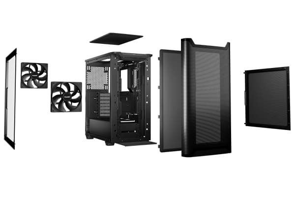 be quiet! Pure Base 501 Airflow Window - Midi-tårn - ATX - sidepanel med vindu (herdet glass) - ingen strømforsyning (ATX / PS/2) - svart - USB/lyd