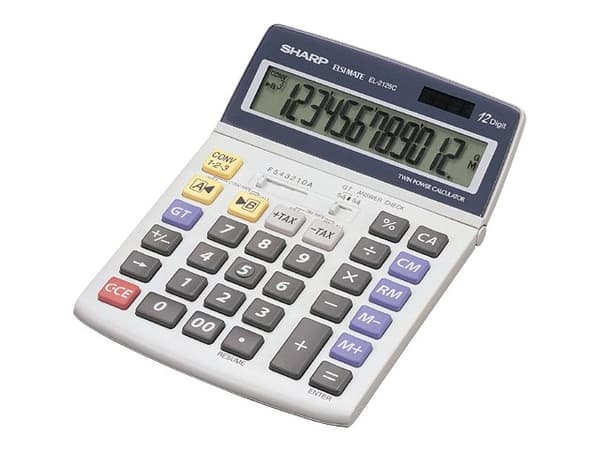 Sharp EL-2125C - Skrivbordskalkylator - 12 siffror - solcellspanel, batteri Svart, Blå, Grå