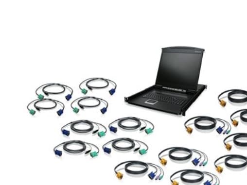 IOGEAR GCL1916KIT 16-Port 19" LCD KVM Switch with USB and PS/2 KVM Cables - KVM-konsoll med KVM-svitsj - 16 porter - PS/2, USB - 19" - kan monteres i