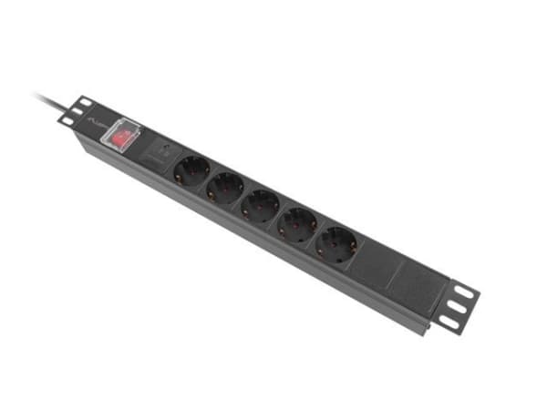 Lanberg PDU-05F-0200-BK, Kopplad, 1U, Enfas, inomhus, horisontell, Gjuten aluminium