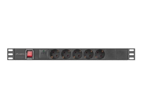 Lanberg PDU-05F-0200-BK, Kopplad, 1U, Enfas, inomhus, horisontell, Gjuten aluminium