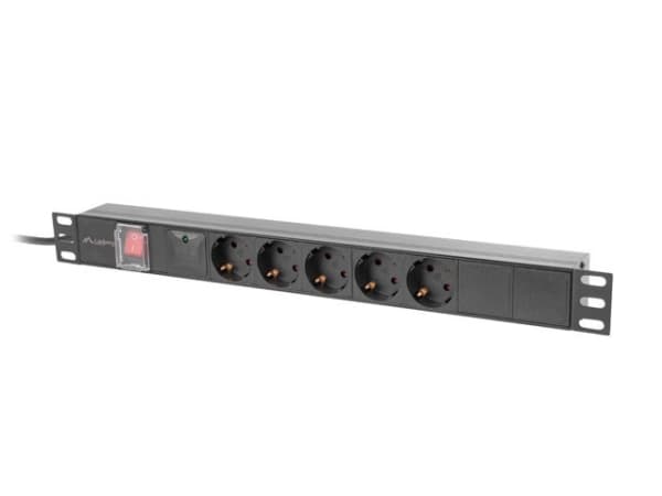Lanberg PDU-05F-0200-BK, Kopplad, 1U, Enfas, inomhus, horisontell, Gjuten aluminium Svart