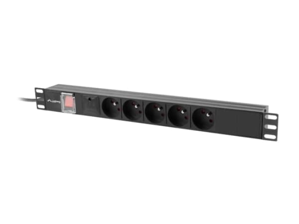 Lanberg PDU-05E-0200-IEC-BK, Grunnleggende, 1U, Horisontal, Aluminium, Sort, Sort Sort