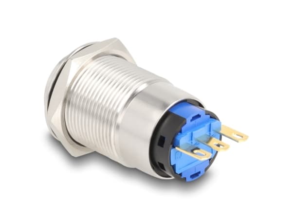 Delock - Push button - for 19 mm installation, 3 x solder connection - panelmonterbar - AC 230 V - sølv
