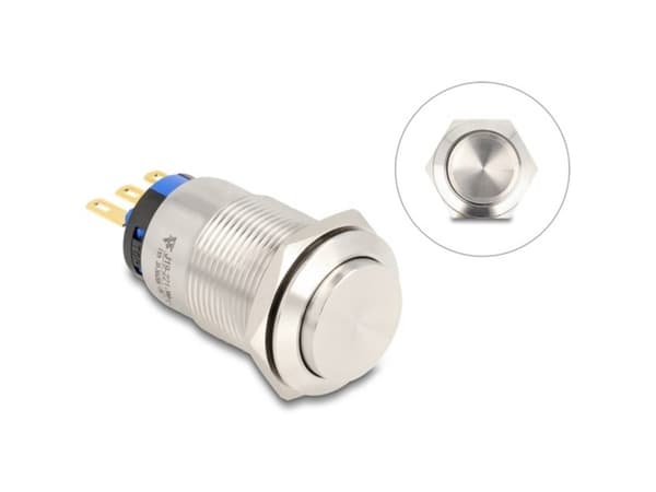 Delock - Push button - for 19 mm installation, 3 x solder connection - panelmonterbar - AC 230 V - sølv