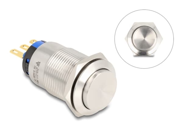 Delock - Push button - for 19 mm installation, 3 x solder connection - panelmonterbar - AC 230 V - sølv