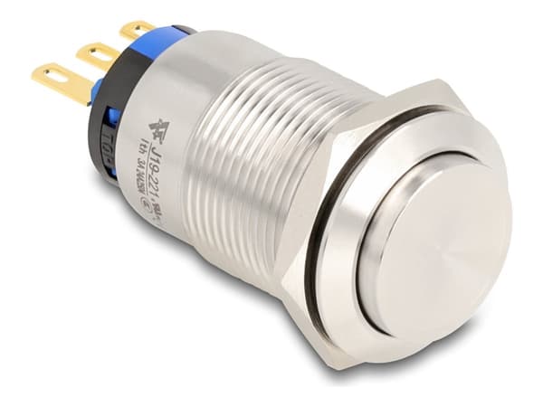 Delock - Push button - for 19 mm installation, 3 x solder connection - panelmonterbar - AC 230 V - sølv Sølv