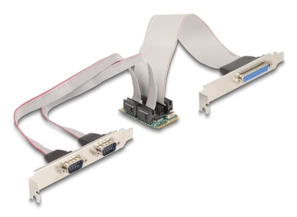 Delock Mini PCIe I/O PCIe full størrelse 1 x parallell, 2 x seriell RS-232 med strømforsyning 5 V / 12 V