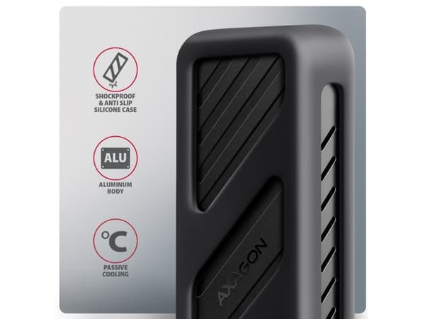 Axagon EEM2-20G NVMe-SSD-Gehäuse USB-C 3.2 20 Gbps 2230 - 2280 - schwarz, SSD-inkapsling, M.2, M.2, NVMe-oF, PCI Express, 20 Gbit/s, USB-anslutning,