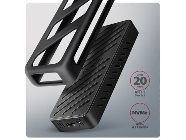 Axagon EEM2-20G NVMe-SSD-Gehäuse USB-C 3.2 20 Gbps 2230 - 2280 - schwarz, SSD-inkapsling, M.2, M.2, NVMe-oF, PCI Express, 20 Gbit/s, USB-anslutning,
