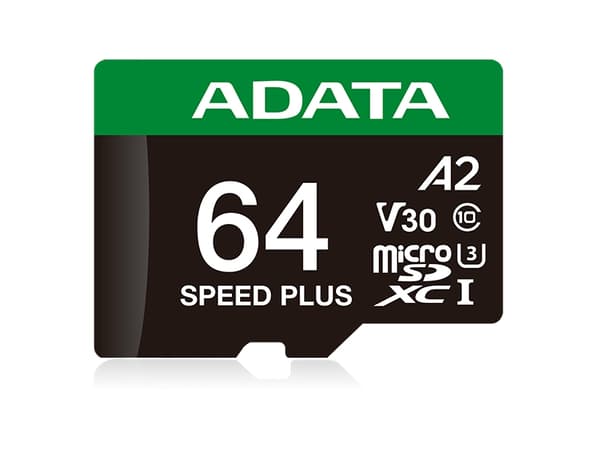 ADATA SPEED PLUS - Flash-minneskort (SD-adapter inkluderad) - 64 GB - A2 / Video Class V30 / UHS-I U3 / Class10 - SDXC UHS-I