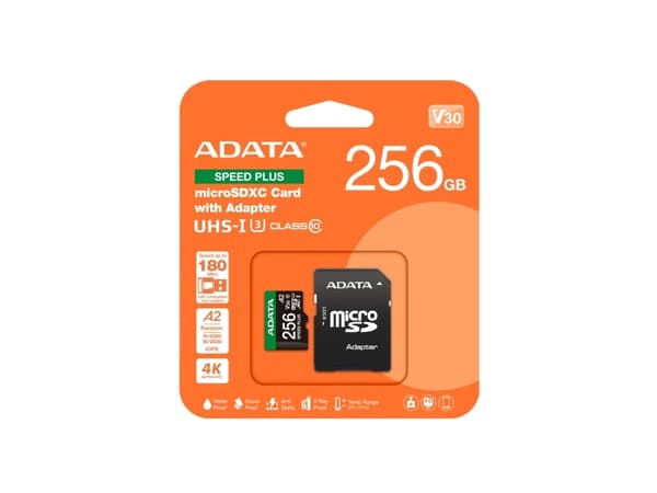 ADATA Speed Plus MicroSDXC 256 GB Klasse 3 UHS-I/U3 A2 V30-kort (UD256GUI3V30A2SP-RA1)