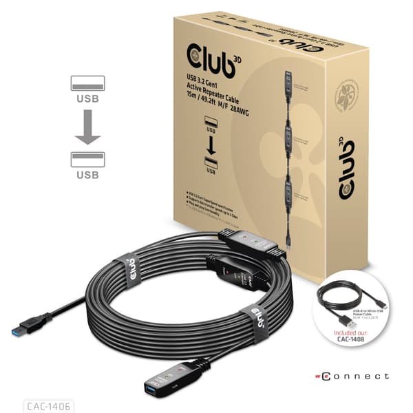 CLUB3D CAC-1406 USB-kablar USB 3.2 Gen 1 (3.1 Gen 1) 15 m USB A Svart