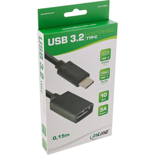 InLine 35800 USB-kablar USB 3.2 Gen 2 (3.1 Gen 2) 0,15 m USB A USB C Svart