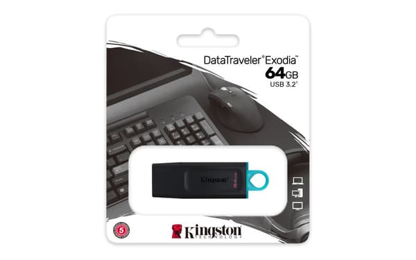 Kingston Technology DataTraveler Exodia USB-sticka 64 GB USB Type-A 3.2 Gen 1 (3.1 Gen 1) Svart, Turkos