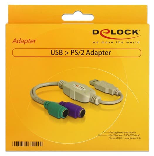 DeLOCK USB to PS/2 Adapter PS2-kablar 2x 6-p Mini-DIN USB A