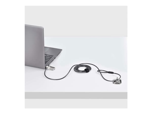 StarTech.com Slim Lock K-Slot Compatible, 6.6ft Combination Locking Cable - Sikkerhetskabellås - svart og sølv - 2 m - TAA-samsvar