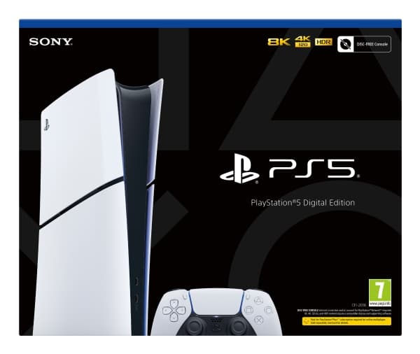 Sony PlayStation 5 (model group - slim) Digital Edition, PlayStation 5, Black, White, 16384 MB, GDDR6, 448 GB/s, AMD