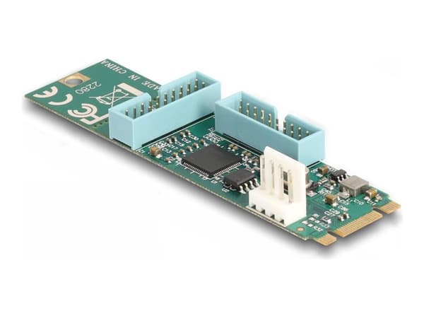 Delock-konverter M.2 Key B+M hann til 4 x USB 5 Gbps Type-A hunn med 50 cm kabel Sort, Blå, Grønn, Grå