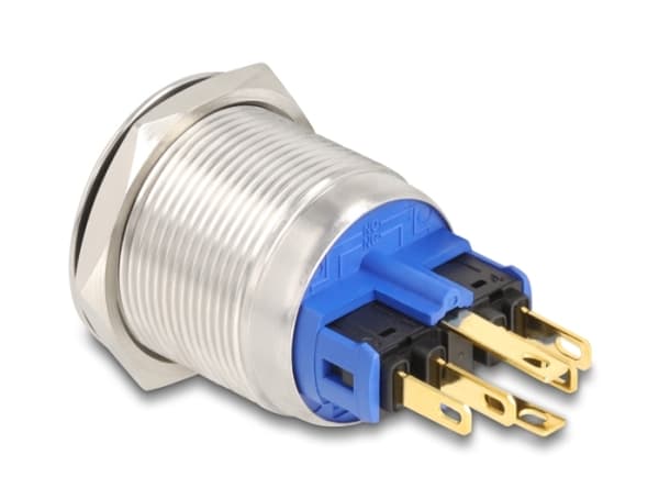 Delock - Push button - for 22 mm installation, 6 x solder connection, white LED power symbol and ring - panelmonterbar - AC 230 V - sølv