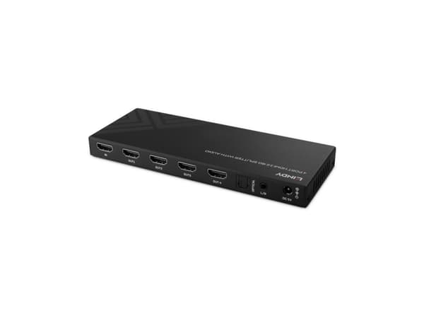 Lindy 38535, HDMI, 4x HDMI, 3,5 mm, 7680 x 4320 piksler, Sort, Metall