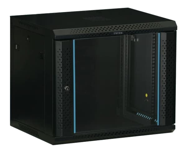 Deltaco 19-W6412, Veggmonterbar hylle, 12U, Nøkkellås, Forbedret kabelføring, 25 kg, Sort