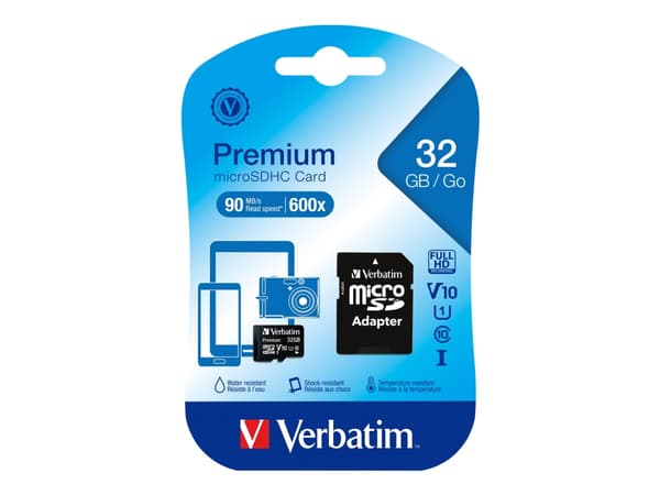 Verbatim - Flash-minneskort (microSDHC/SD-adapter ingår) - 32 GB - Klass 10 - microSDHC (44083)