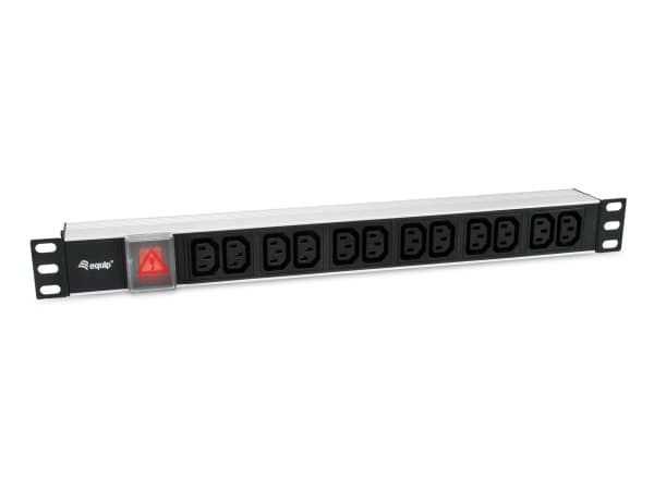 Equip 333318, Grunnleggende, 1U, Aluminium, Sort, Sølv, 12 AC-utganger, C13 kopling Sort, Sølv