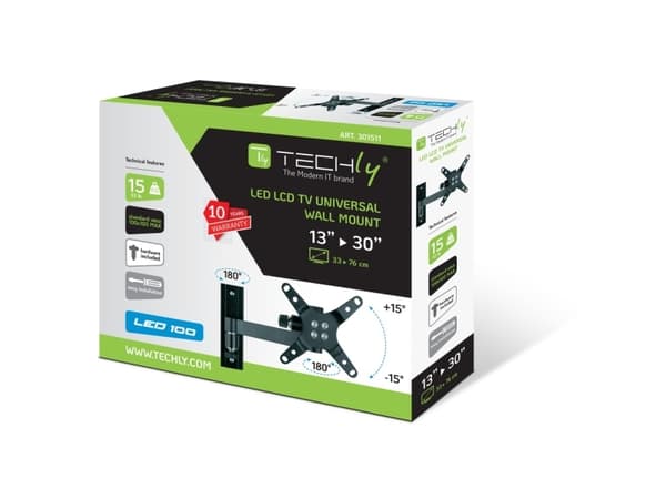 TECHly ICA-LCD 105BK - Monteringssett (veggplate, displaybøyle) - justerbar arm - for LCD-TV - svart - skjermstørrelse: 13"-30"